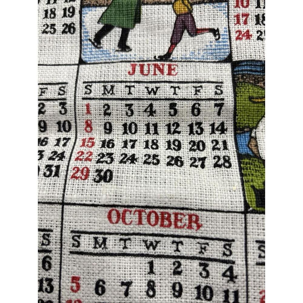 1980 Linen Tea Towel Calendar Highland School Vintage Home Decor Wall Hanging - Picture 2 of 5